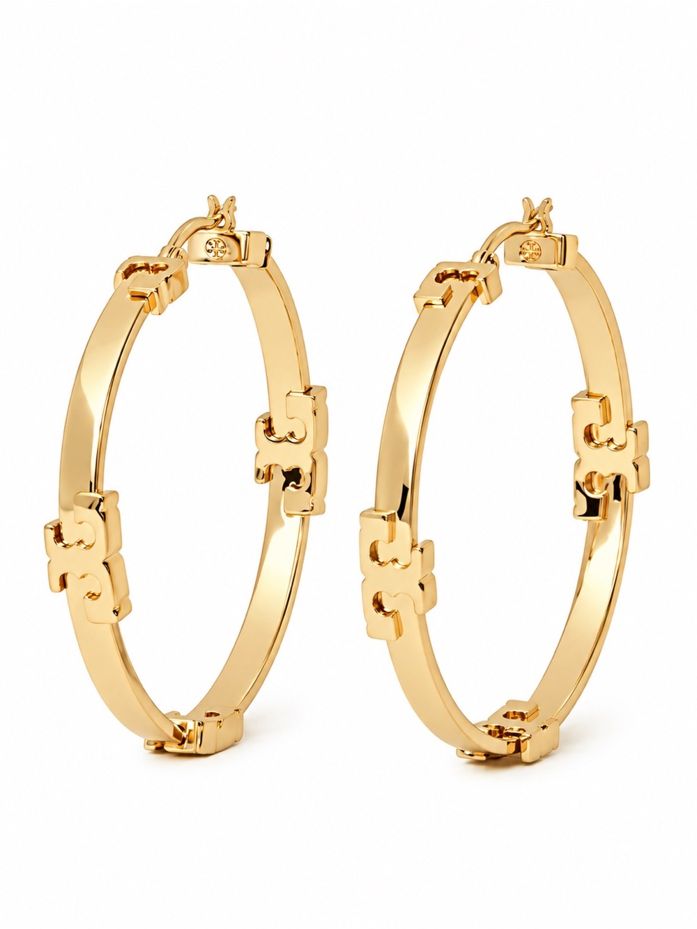 TORY BURCH • Gold Serif T Logo Hoop Earrings